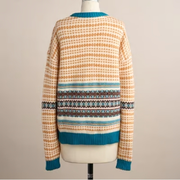 NWT Sundance Fair isle Scandinavian Wool Cardigan Sweater size Large - Picture 2 of 10